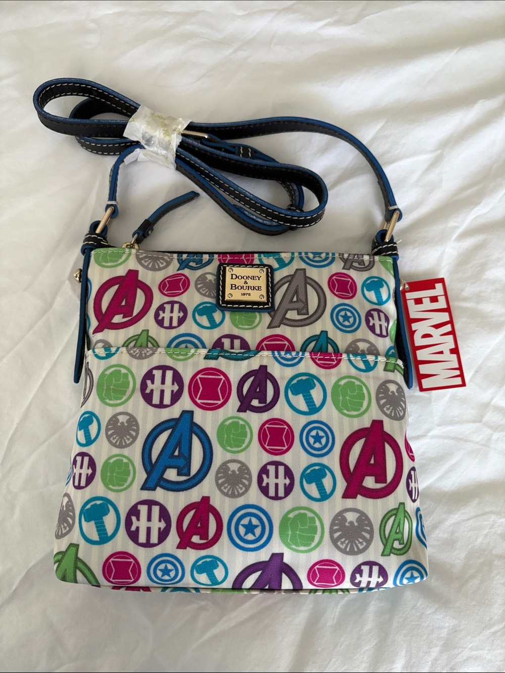 Dooney & Bourke Marvel Avengers Crossbody in Multicolor Icons with Navy Trim